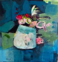 Pink Flowers in a Blue Vase