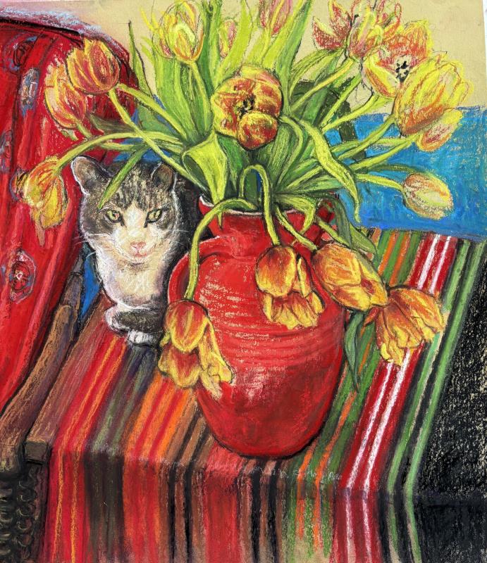 Jasper cat among the Tulips
