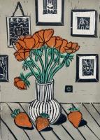 Still life with flowers and strawberries