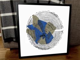 Gold and Navy larch Tree Ring Print