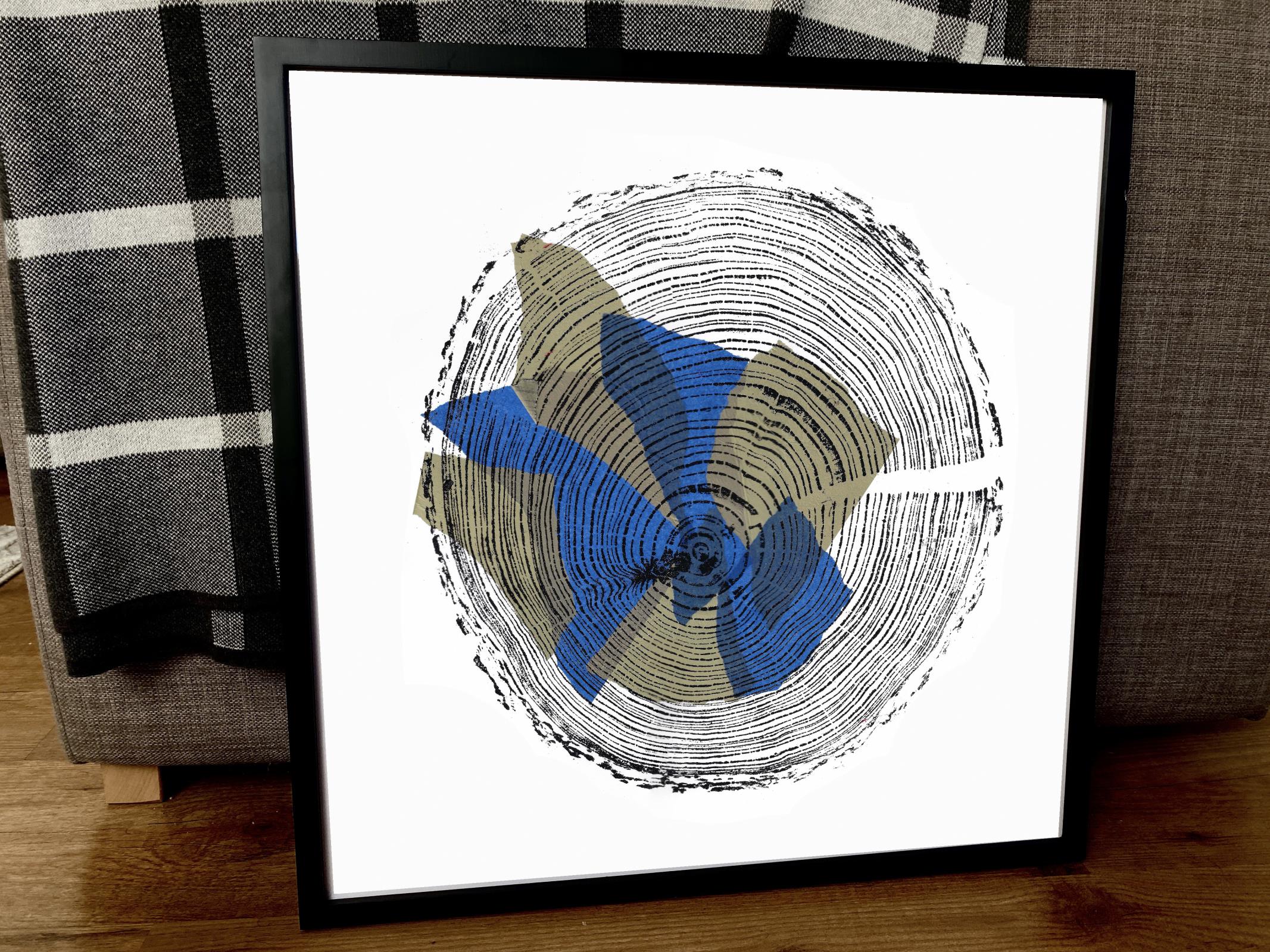 Gold and Navy larch Tree Ring Print
