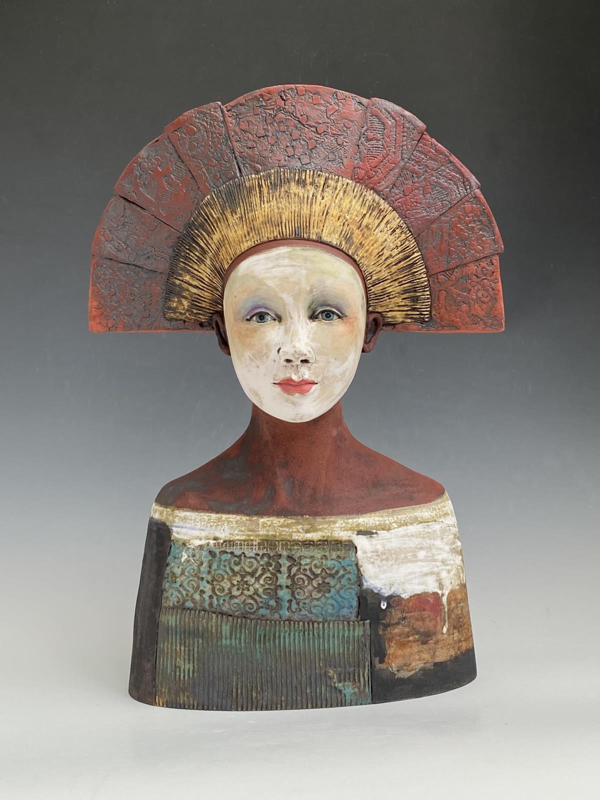 Bust with red fan hat