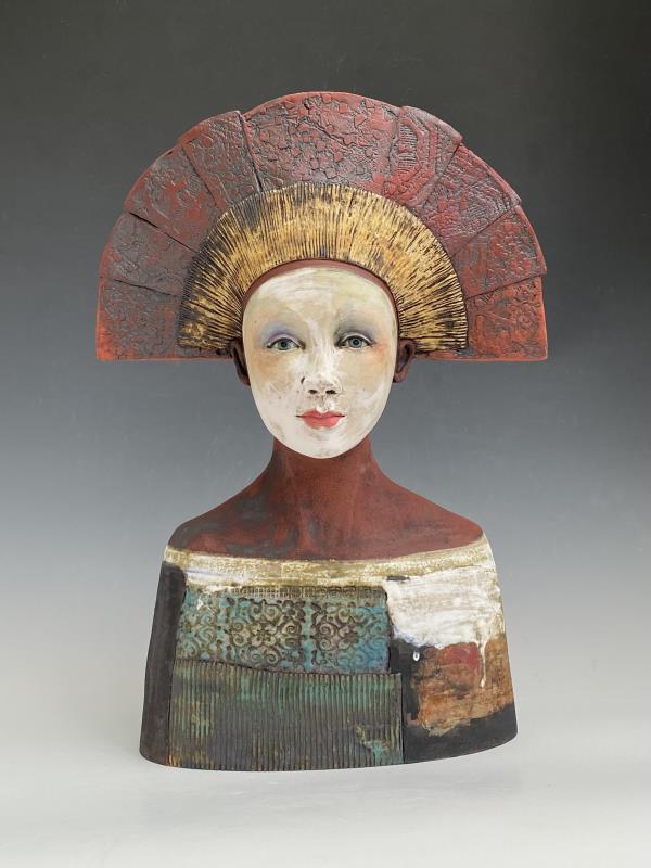 Bust with red fan hat