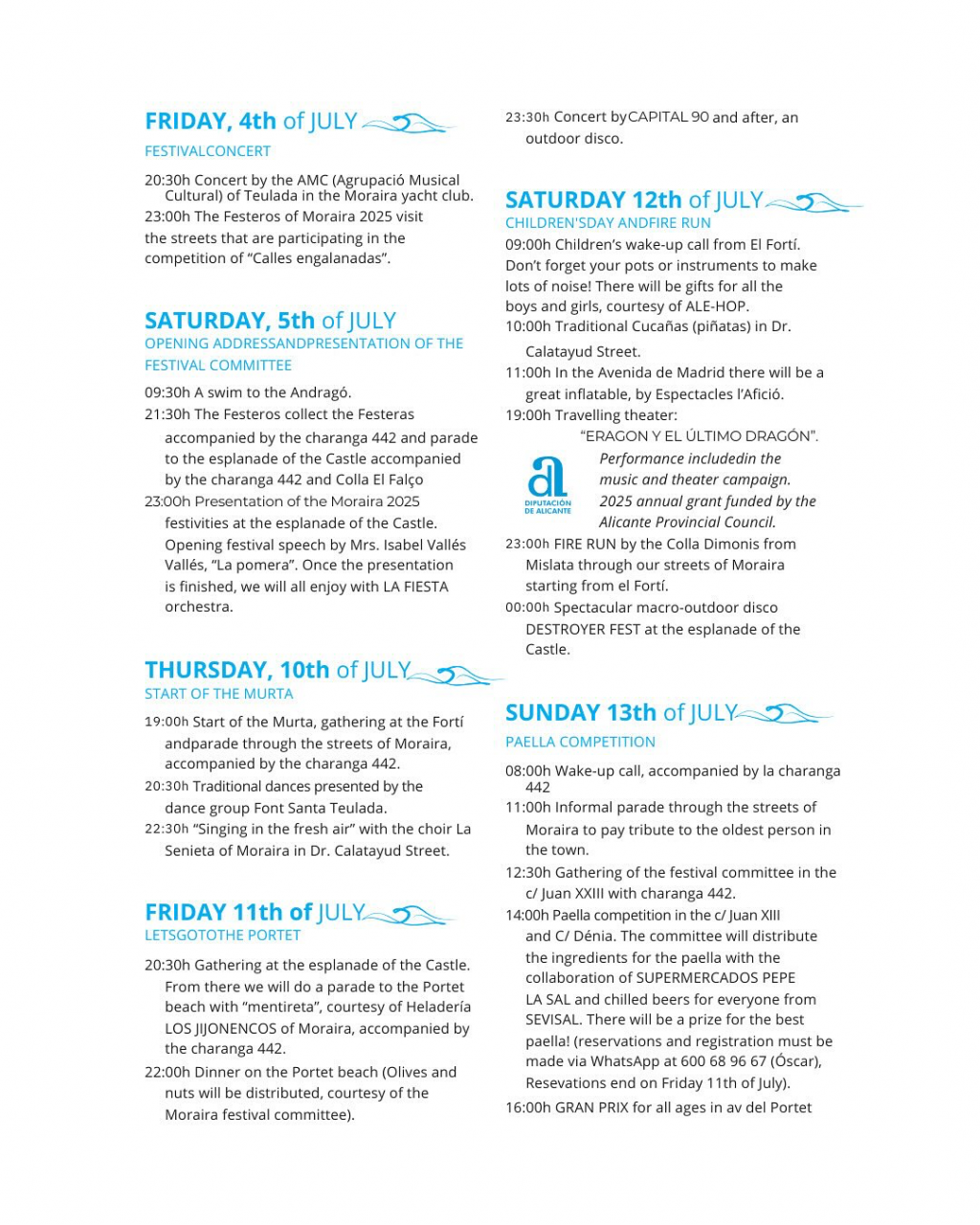 Fiestas in Moraira: 'Virgen de Los Desamparados' / 'Virgen del Carmen' / 'Bous a la Mar' (July 2025)
