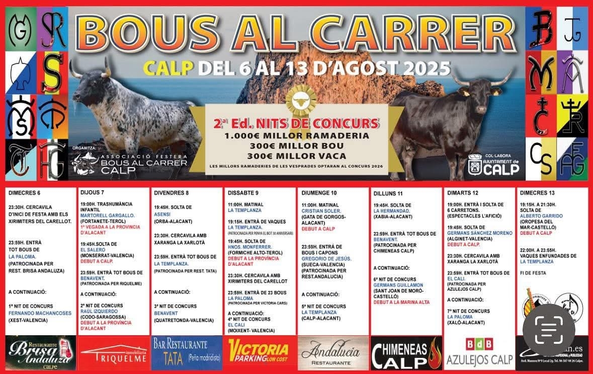 Fiestas in Calpe: "Bous Al Carrer" (August 2025)