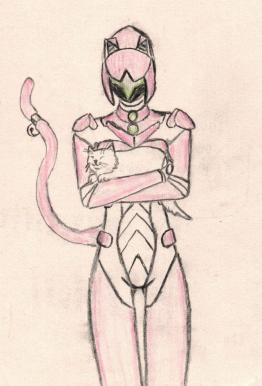 Pink Cat robot holding a cat