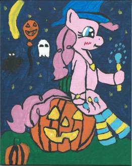 pinkie the cute witch sitting on a pumpkin