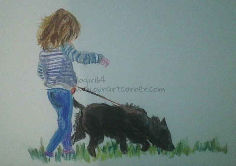 my grandaughter walking my dog