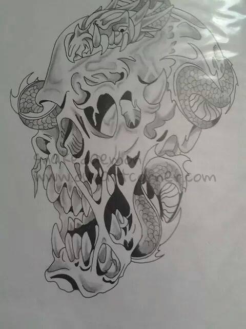 skull and dragon