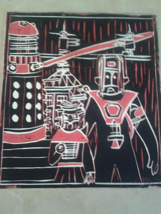 twin colour lino print