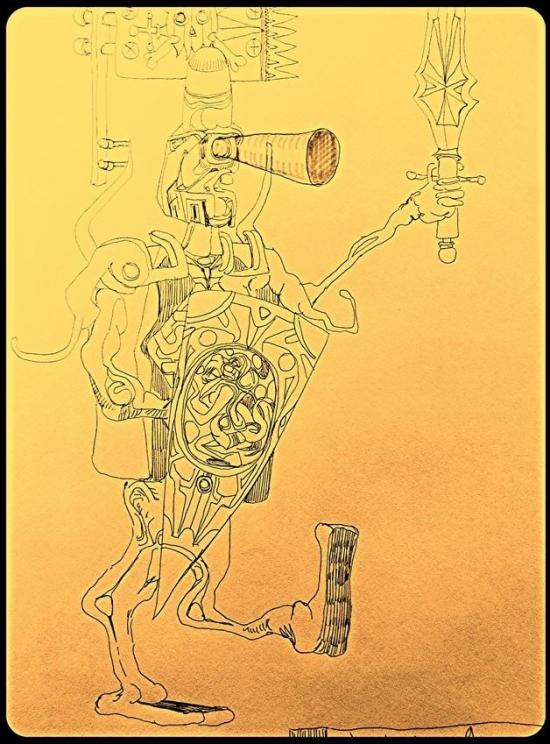 yellow robot warrior by munchywheats