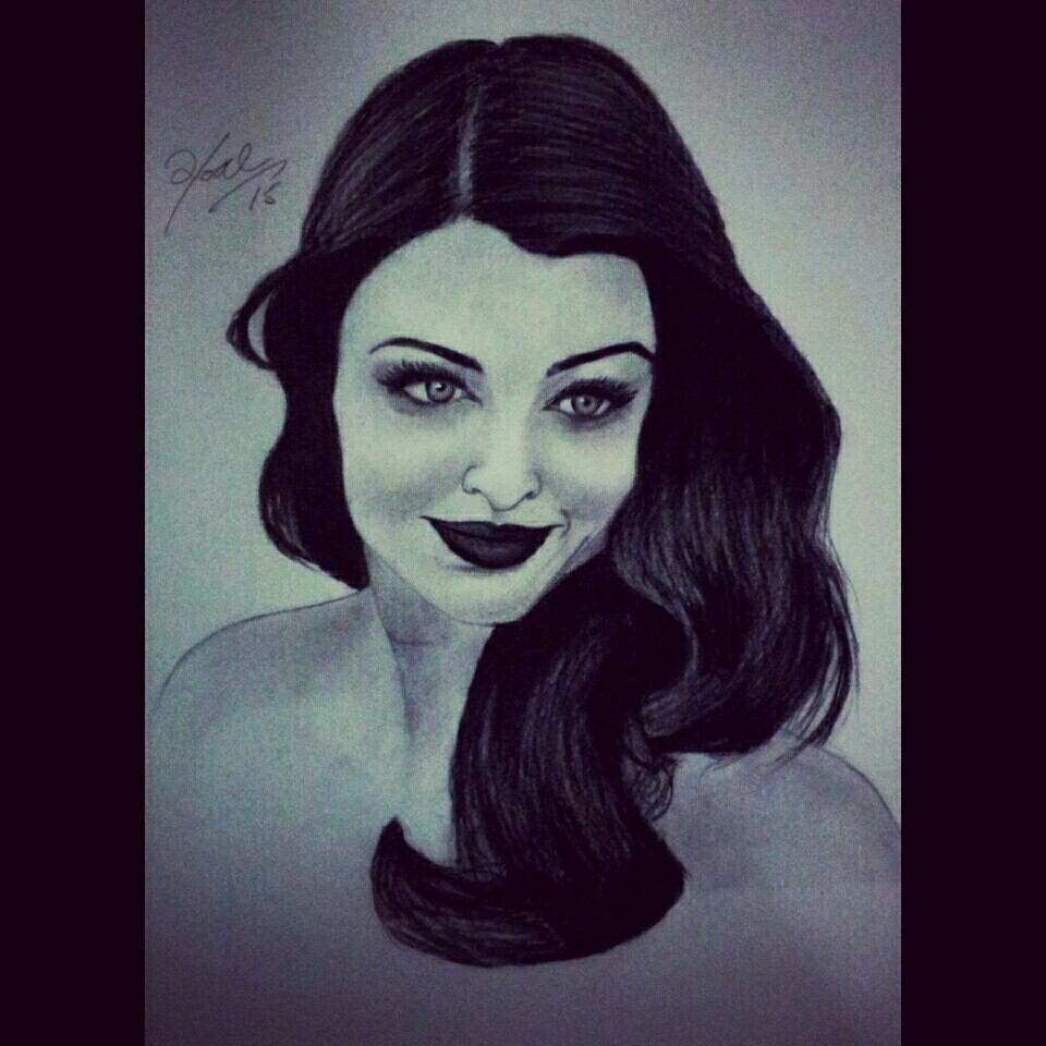 Painting illustration drawing black and white monochrome sketch of Indian  bollywood actress Aishwarya Rai India Stock Photo - Alamy