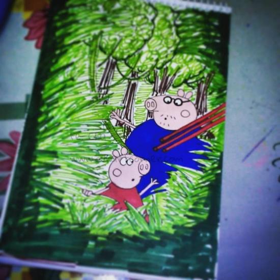 peppa and daddy pig are being hunted
