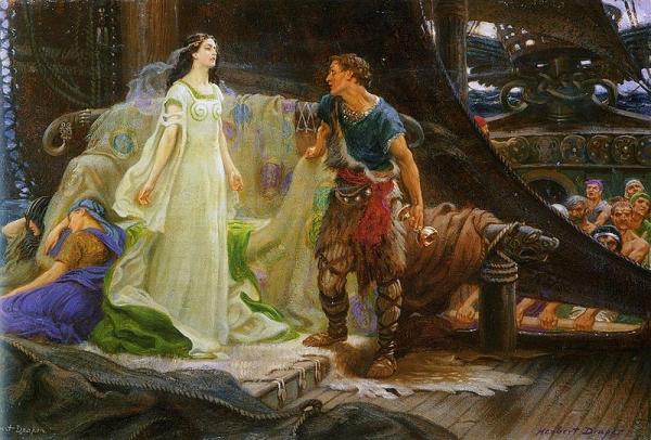 An earlier view of the Tristan and Isolde legend by Herbert James Draper painted in 1901