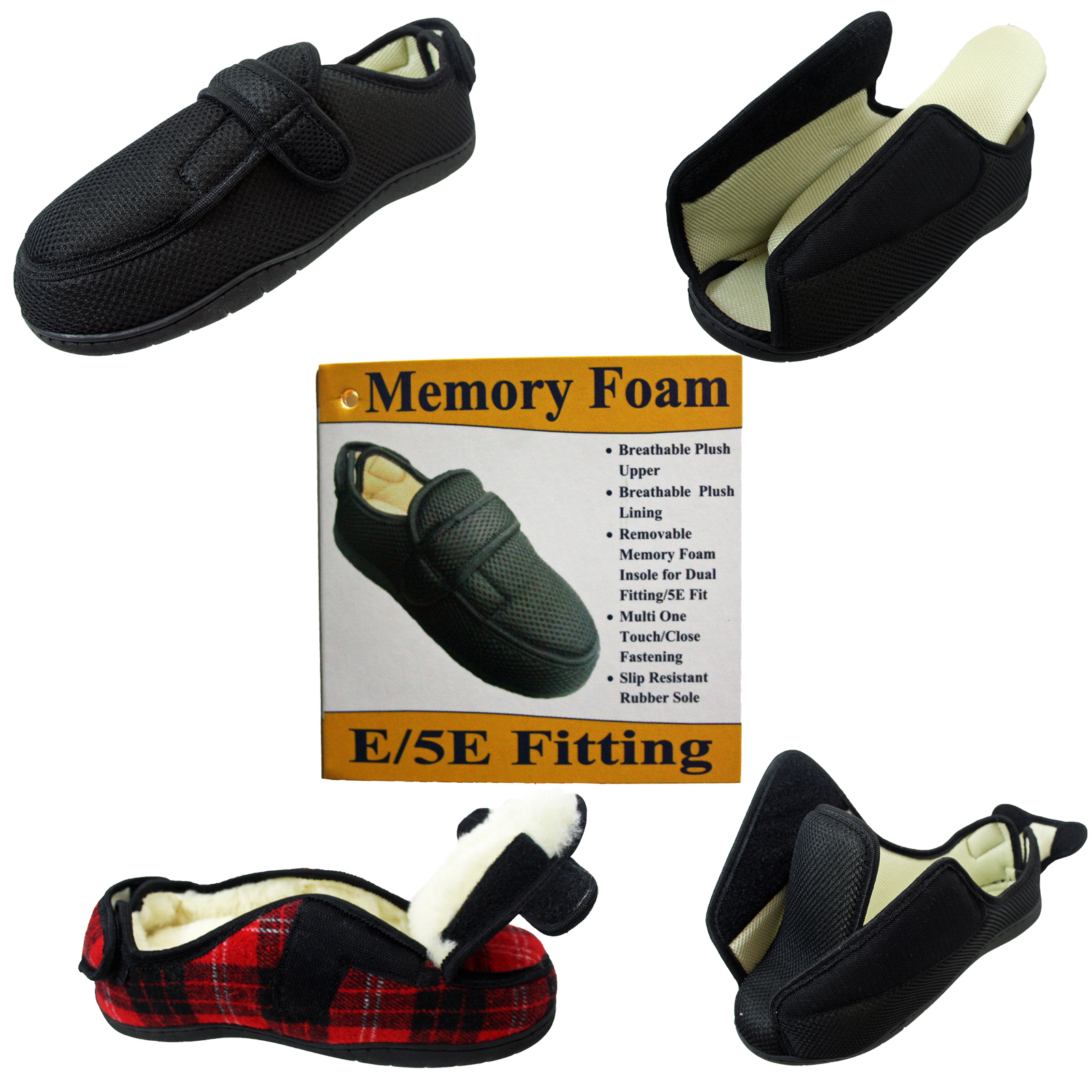 Mens Ladies Very Wide Fitting Touch Fasten Memory Foam Insole Slippers Size