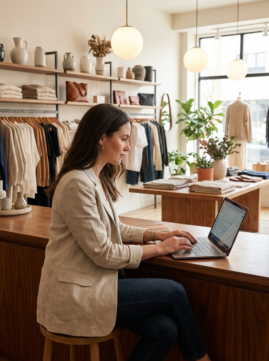 A business owner managing a stronger and more polished business presence across Evendo