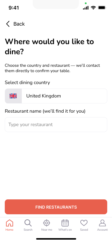 Find restaurant – search screen
