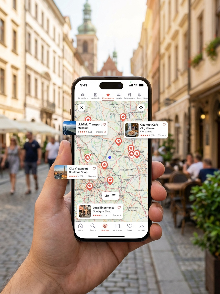 A business appearing more prominently in nearby discovery results