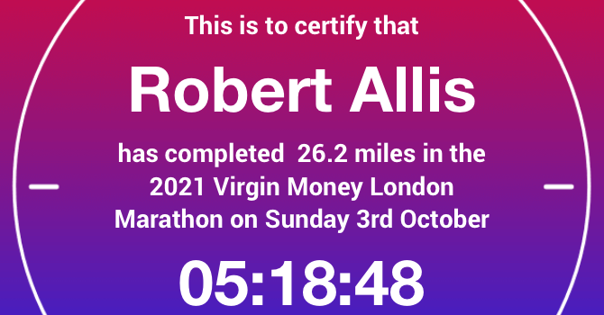 Robert Allis's London Marathon fundraising page