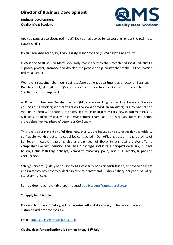 20230208 QMS Job Advert Director of Business Development NS