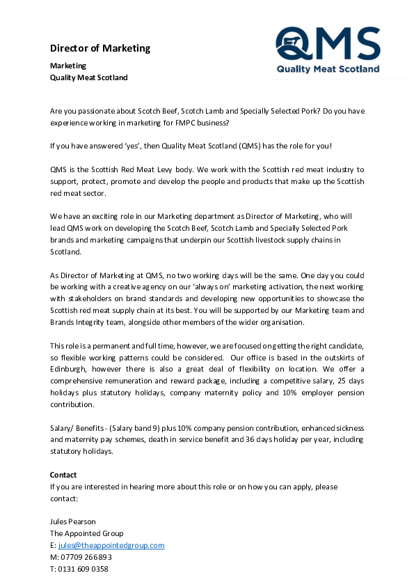 20230208 QMS Job Advert Director of Marketing NS