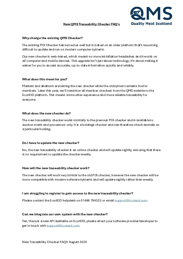 New QMS Traceability checker FAQ's