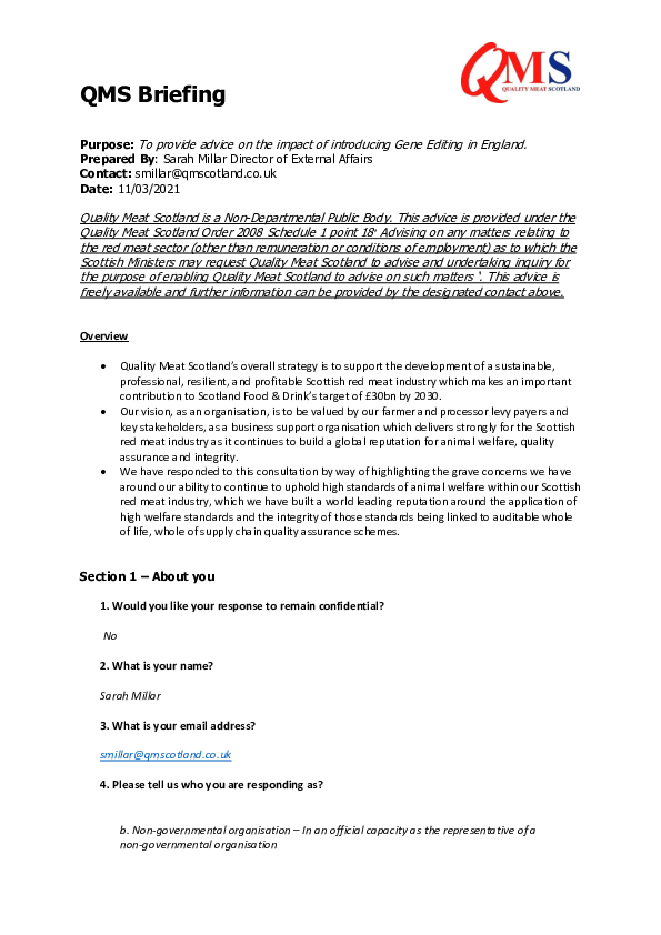 210311 DEFRA Gene Editing QMS response