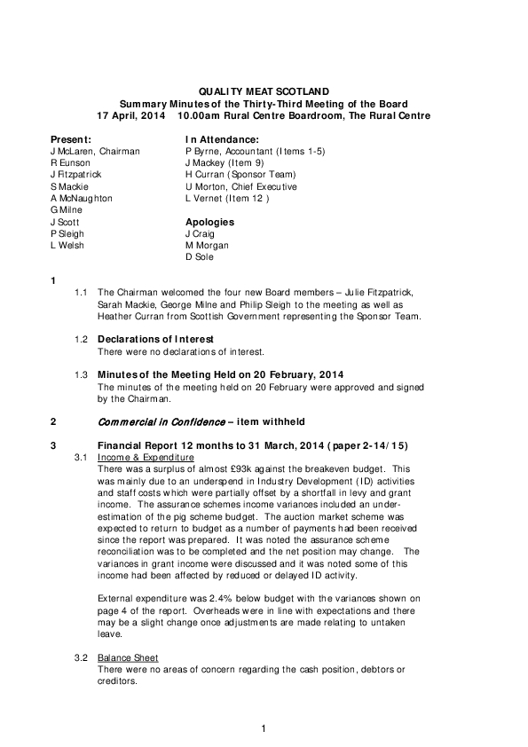 Board Meeting Minutes April 2014