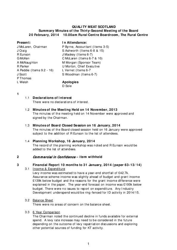 Board Meeting Minutes February 2014