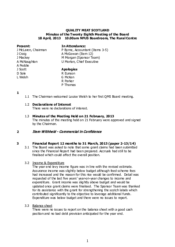 Minutes Board Meeting 18 April 2013