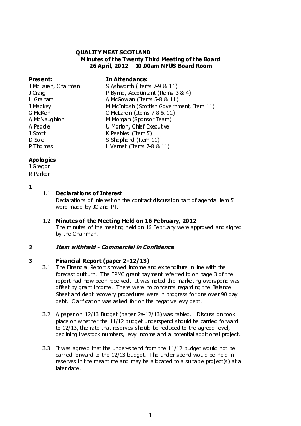 Minutes Board Meeting 26 April 2012