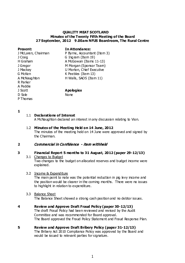 Minutes Board Meeting 27 September 2012