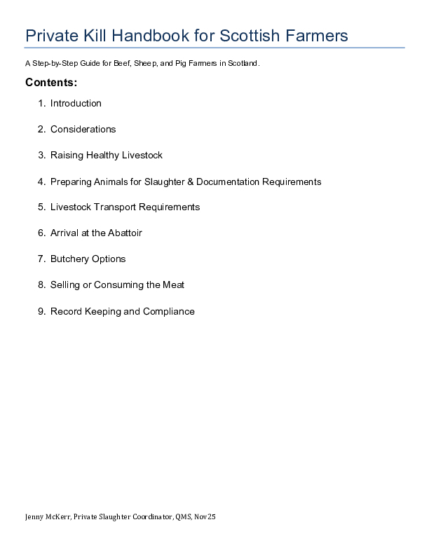 Private Kill Handbook for Scottish Farmers QMS