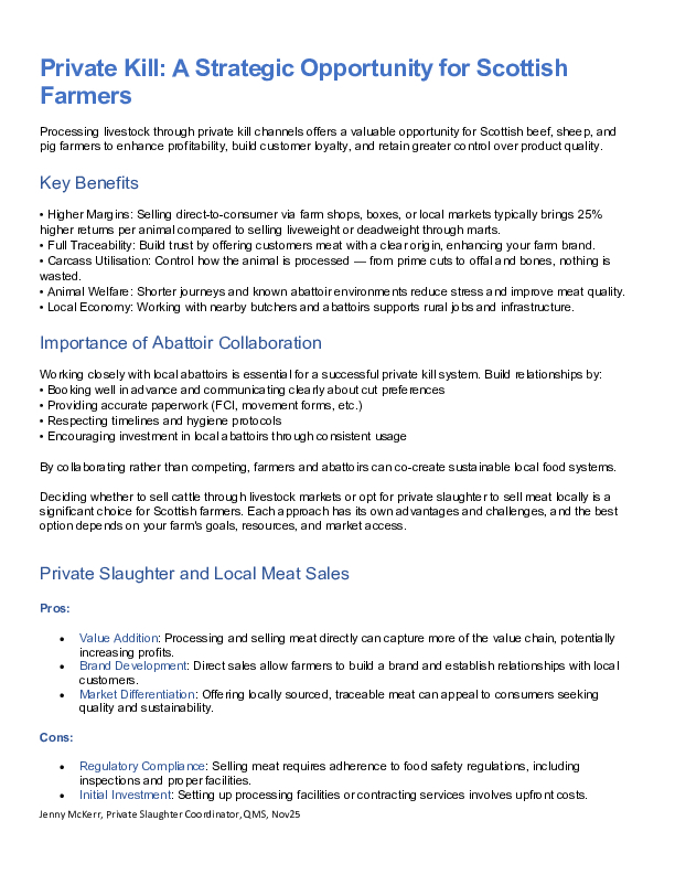 Private Kill a strategic opportunity for Scottish farmers QMS