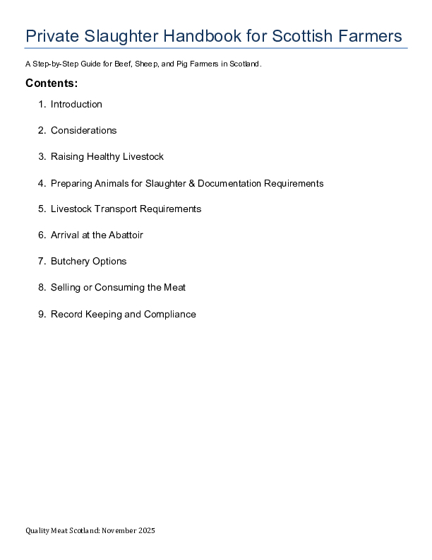 Private Slaughter Handbook for Scottish Farmers QMS