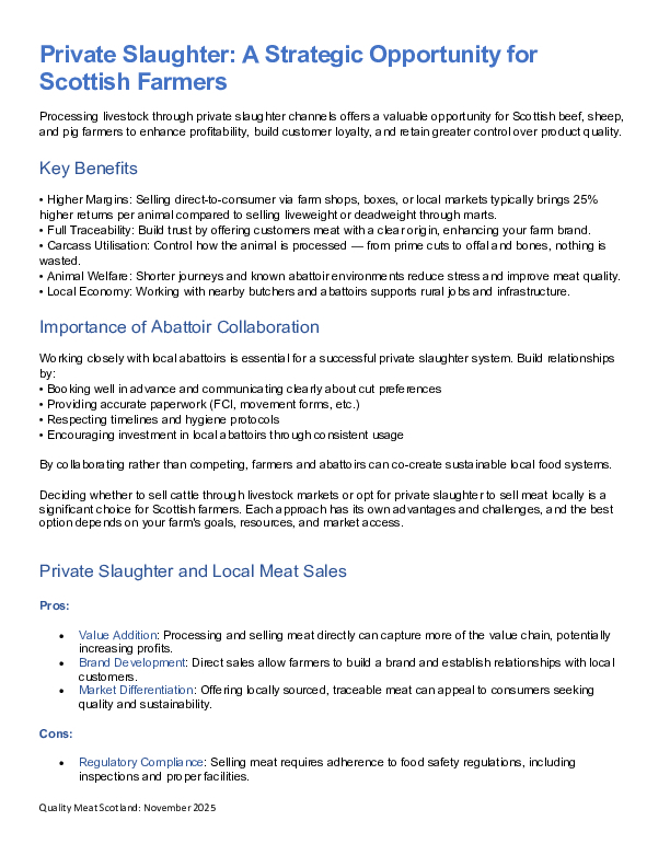 Private Slaughter a strategic opportunity QMS