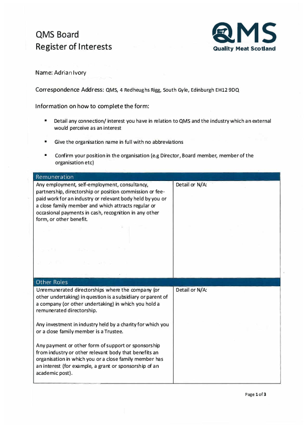 QMS Board Register of Interests 2025 2026