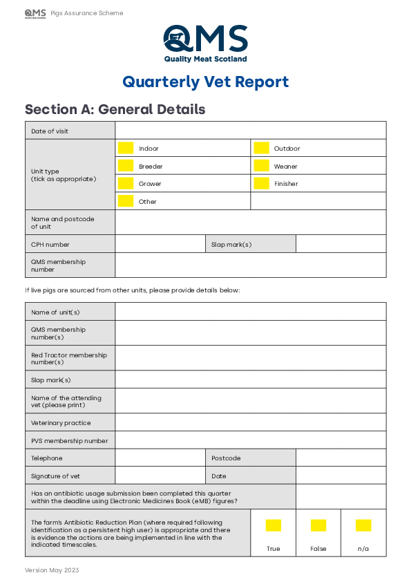 QMS Pigs Quarterly Vet Report May 2023