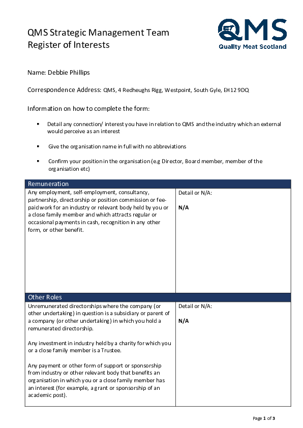 QMS SMT Register of Interests Form 2025 2026