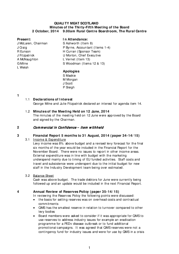 Board Meeting Minutes October 2014