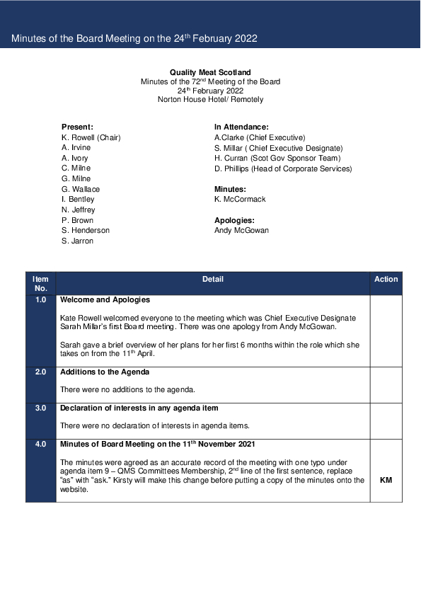 QMS Board Meeting 24th February 2022