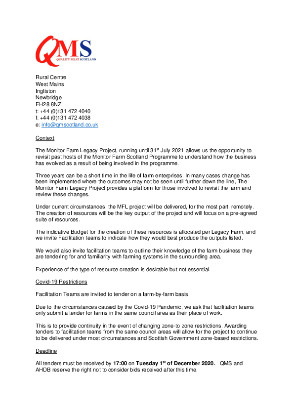 Invitation to Submit a Competitive Quotation for Facilitation of Monitor Farm Legacy Project