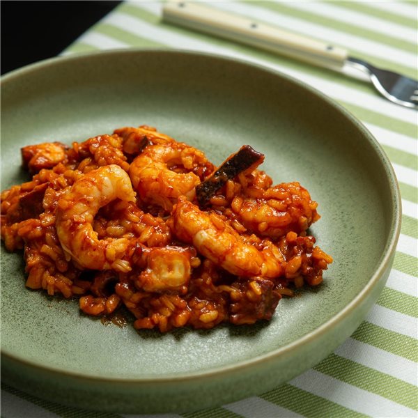 Arroz meloso con pulpo y langostinos-detalle