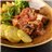 Atún con salsa a la puttanesca, patatas y verduras asadas.-detalle