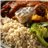 Bacalao en salsa Vizcaína con arroz integral y verduras asadas-detalle