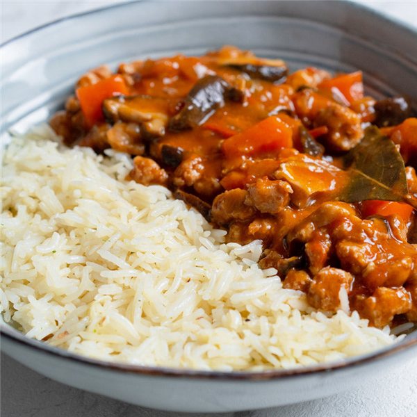 Bourguignon vegetal con arroz-detalle