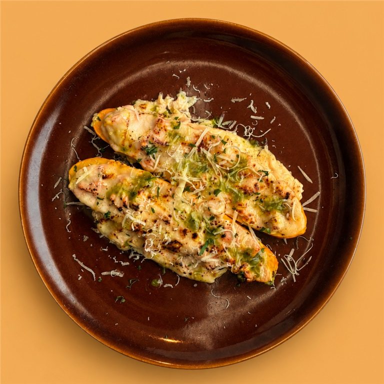Calabacines gratinados rellenos de salmón salvaje
