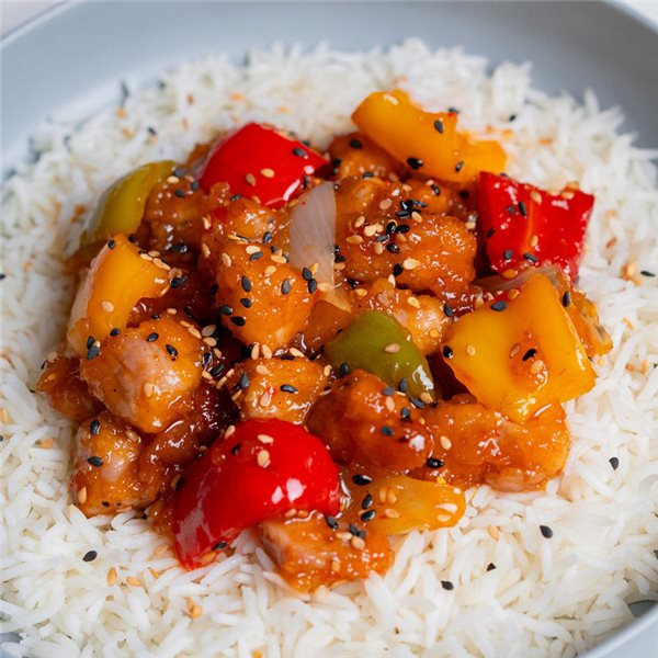 Cerdo en salsa agridulce-detalle