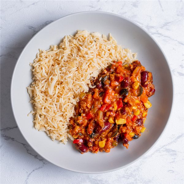 Chili hawaiano con arroz basmati-detalle