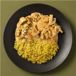 Contras de pollo de corral deshuesadas a la carbonara ligera con trigo tierno